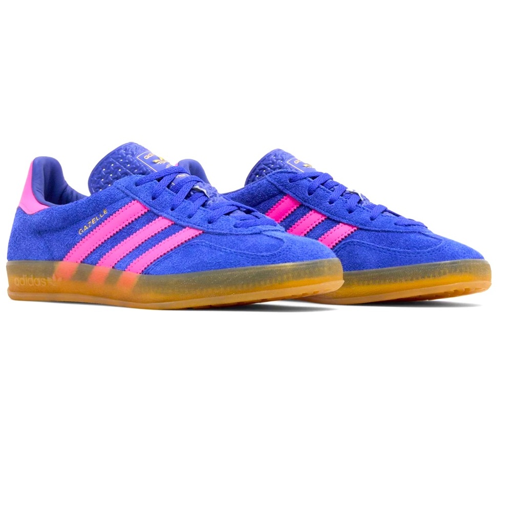 Adidas Gazelle Indoor shoes in lucid Blue and Hot Pink Suede in size 10M, NWT.